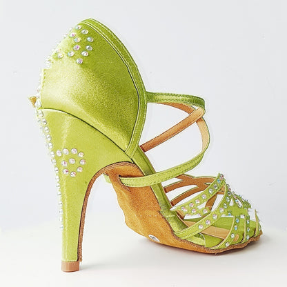 Green Rhinestone Latin Dance Shoes Women's High Heel Dancing Shoes