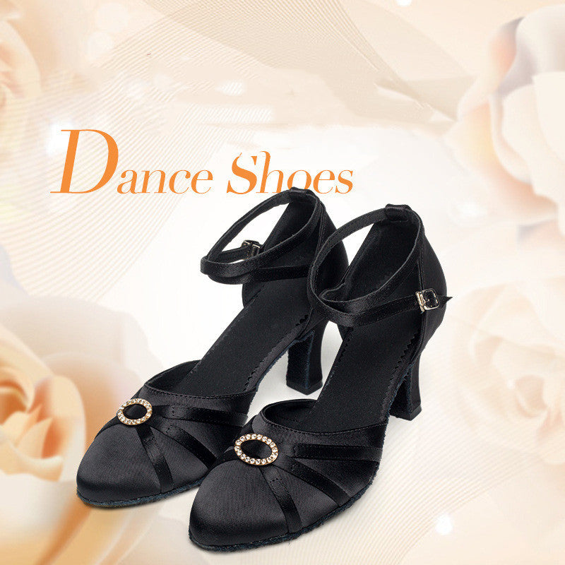 High-heeled Rhinestone Buckle Soft-soled Breathable Dance Shoes