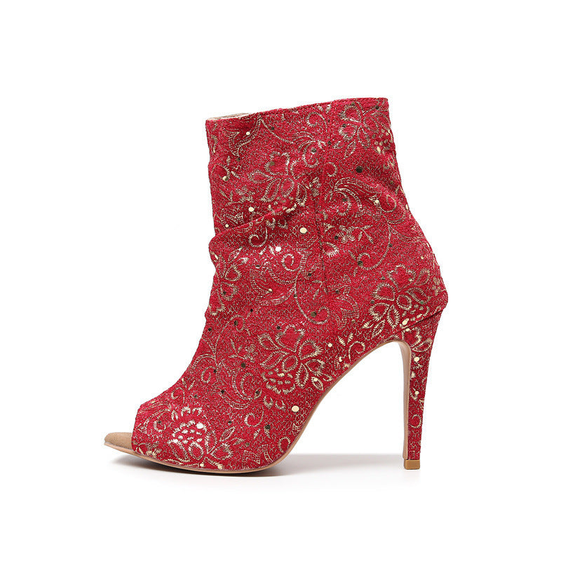 Red Hollow Summer Latin Dance High Heels