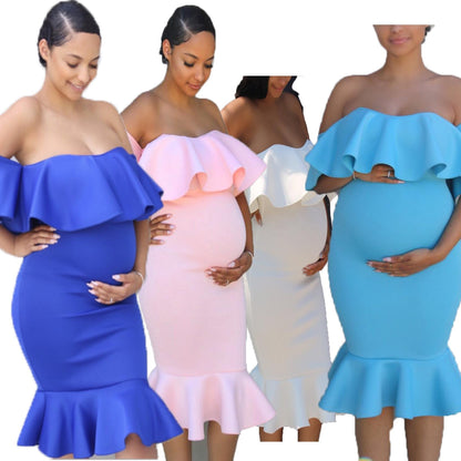 Women Elastic Pregnant Women Ruffles Dress