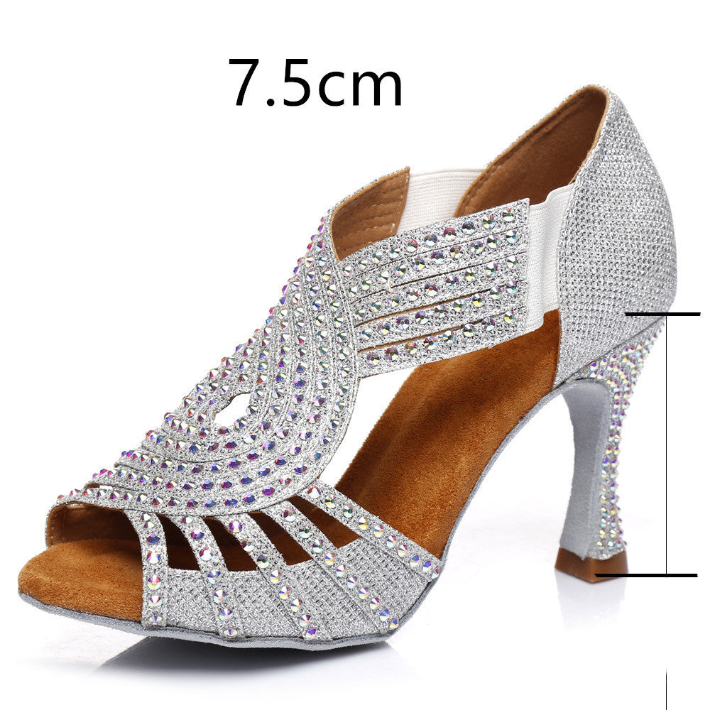 Latin Dance Shoes Hot Color Diamond Bright High Heel Soft Bottom