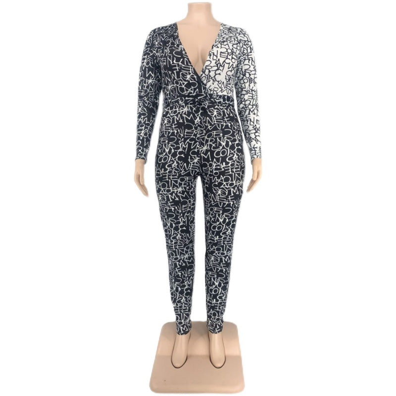 Large Size Jumpsuit Ladies Big Rompers V Neck