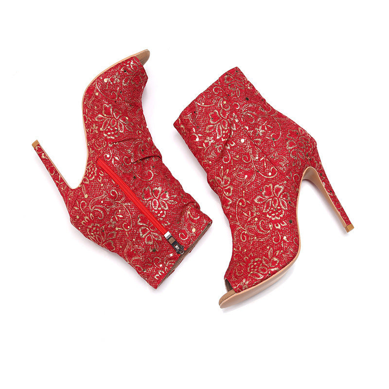 Red Hollow Summer Latin Dance High Heels