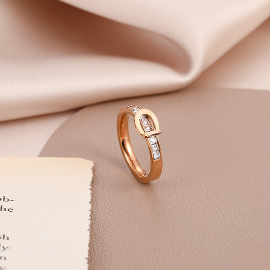 Geometric Titanium Steel Rose Gold Ring Women