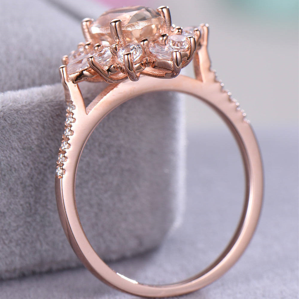 Flower Rings With Unique Snowflake Design Rose Gold Color Cubic Zirconia Jewelry Fashion Party Women Finger Ring