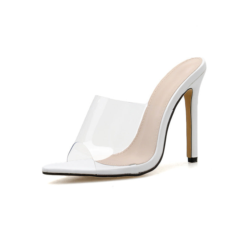 Pointed High Heel PVC White Sandals And Alippers