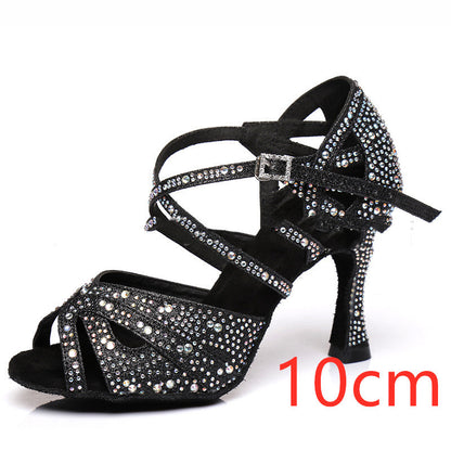 Silver high-heeled Latin dance shoes