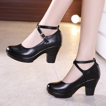 Outdoor Dance Shoes Thick-Heeled High-Heeled Dance Shoes Mid-Heel Square Dance Shoes Model Cheongsam Catwalk Shoes Women