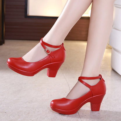 Outdoor Dance Shoes Thick-Heeled High-Heeled Dance Shoes Mid-Heel Square Dance Shoes Model Cheongsam Catwalk Shoes Women