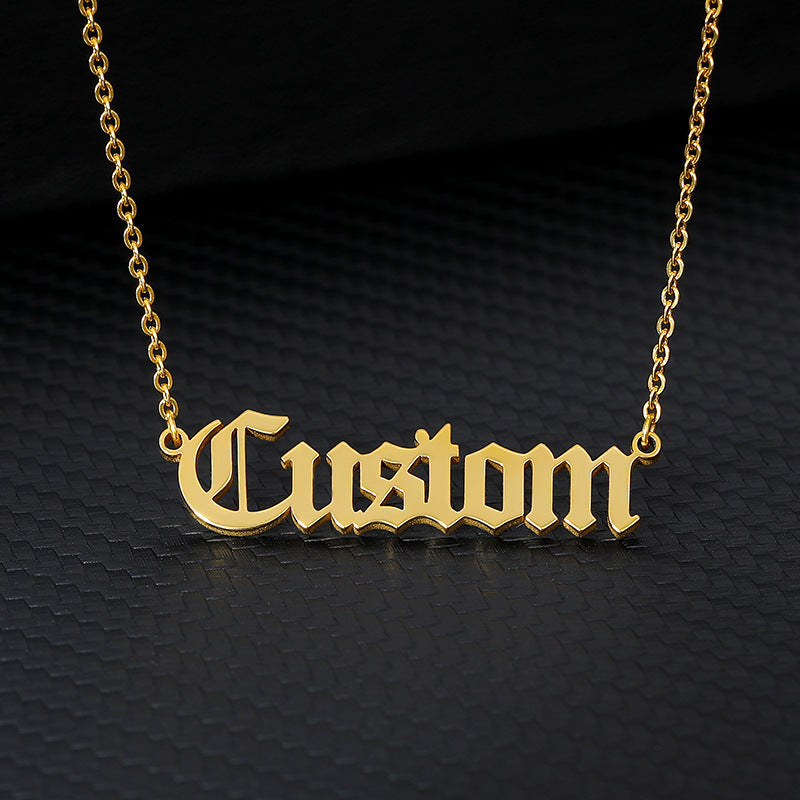 Personalized Antique English Personalized Name Necklaces For Women Gold Silver Color Stainless Steel Chain Pendant Necklace Jewelry