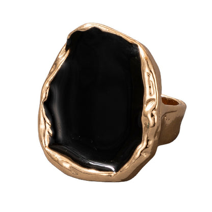 Tocona Bohemian Black Stone Ring for Women Charming Gold Color Alloy Metal Big Joint Ring Jewelry Gift Drop Shipping 16916