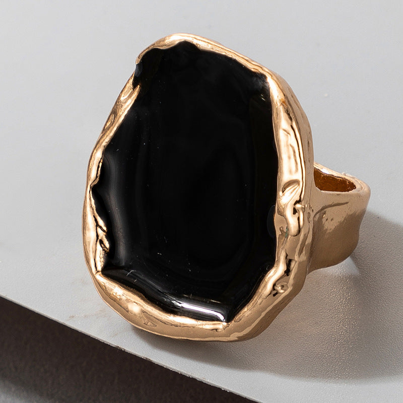 Tocona Bohemian Black Stone Ring for Women Charming Gold Color Alloy Metal Big Joint Ring Jewelry Gift Drop Shipping 16916