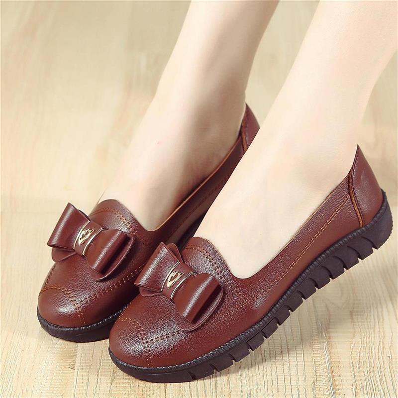 Peas Shoes Women Fashion Flat Soft Leather Grandma Shoes Women