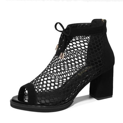 Back Zipper Women's Sandals Mesh High Heels