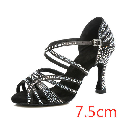 Silver high-heeled Latin dance shoes