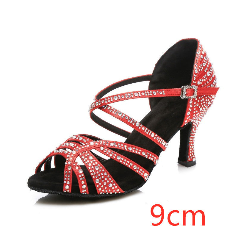 Silver high-heeled Latin dance shoes