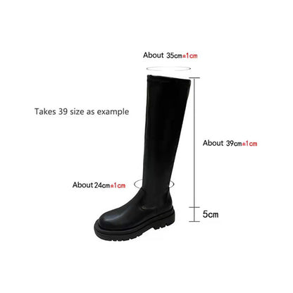 Thick Sole Knee High Boots For Women Chunky Heel Black Long Boots Leather Knight Boots Fashion Winter Shoes