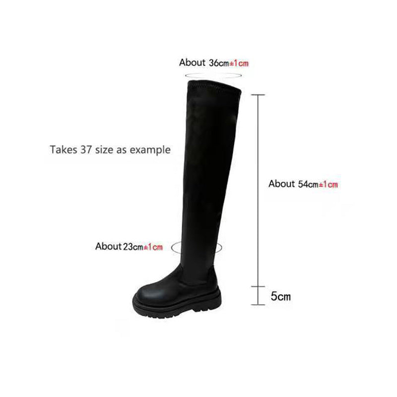 Thick Sole Knee High Boots For Women Chunky Heel Black Long Boots Leather Knight Boots Fashion Winter Shoes