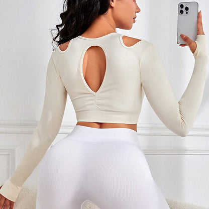 Midriff Outfit Slimming Nude Feel Yoga Clothes Long Sleeve Tight Workout Sports Fitness Top