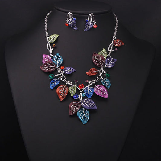 Europe and the United States big jewelry sets, color leaves, short clavicle necklace, bridal dress, female fashion accessories wholesale