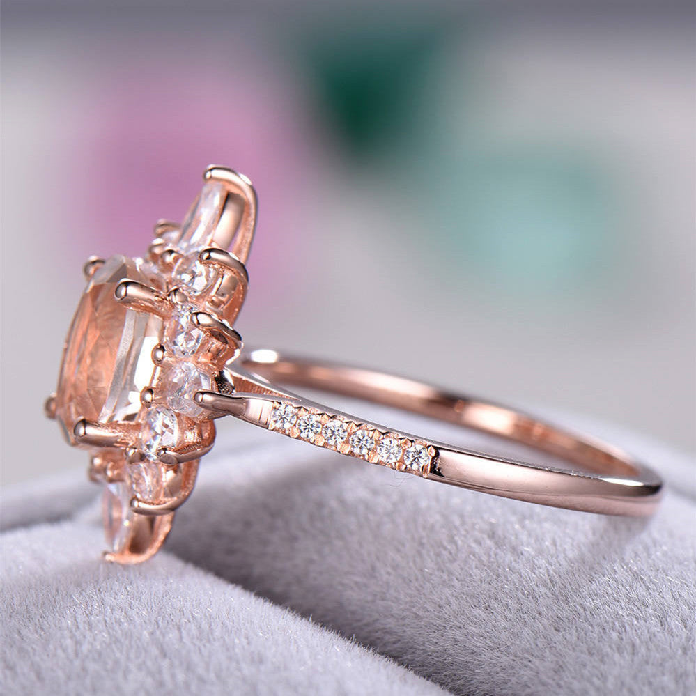 Flower Rings With Unique Snowflake Design Rose Gold Color Cubic Zirconia Jewelry Fashion Party Women Finger Ring