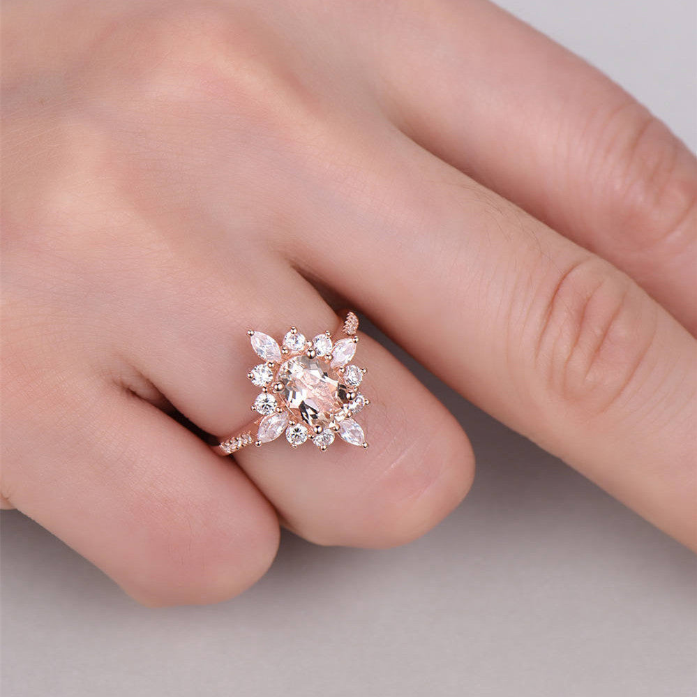 Flower Rings With Unique Snowflake Design Rose Gold Color Cubic Zirconia Jewelry Fashion Party Women Finger Ring