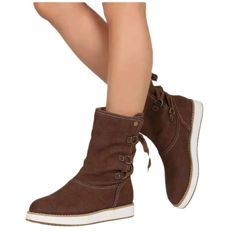 Low Heel Platform Boots Back Lace-up Shoes Women Cowgirl Boots