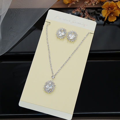 Bright Water Drop Zircon Rhinestone Necklace And Earrings Set