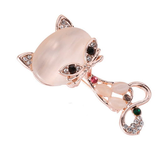 Vintage   Cats Brooch Corsage Antique    Opals Animal Brooches For Women Small Hijab Pins Bijouterie