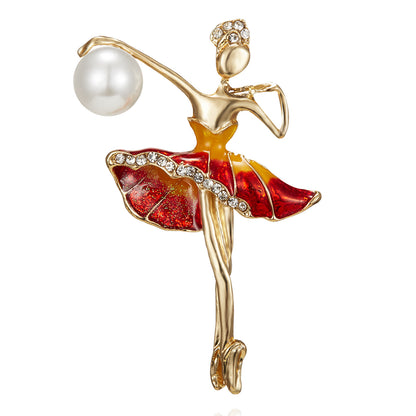 Rhinestone Pearl Dress Dancing Girl Brooches Women Dancer Sports Brooch Pins Gifts