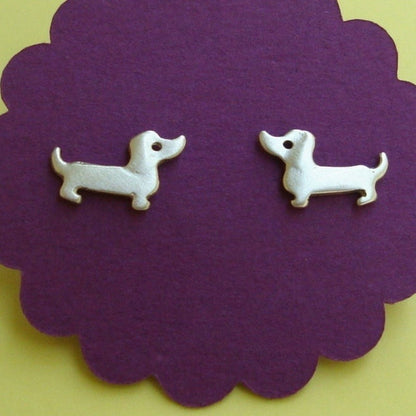 Vintage Hippie Small Sausage Dog Stud Earrings Boho Dog Love Jewelry For Women