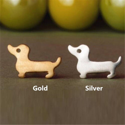 Vintage Hippie Small Sausage Dog Stud Earrings Boho Dog Love Jewelry For Women