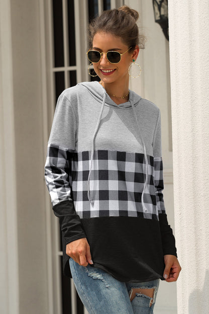 Best selling check stitching hooded sweater