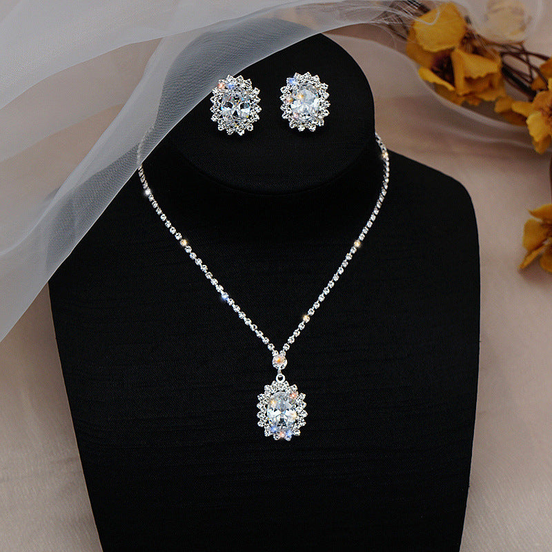 Bright Water Drop Zircon Rhinestone Necklace And Earrings Set