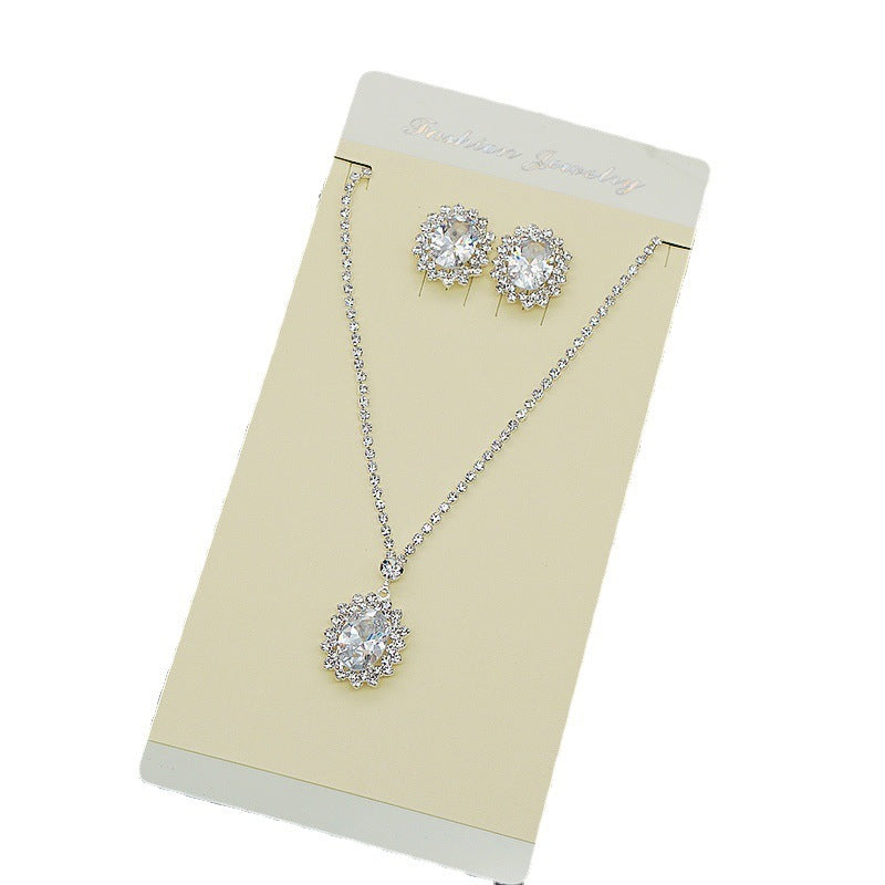 Bright Water Drop Zircon Rhinestone Necklace And Earrings Set