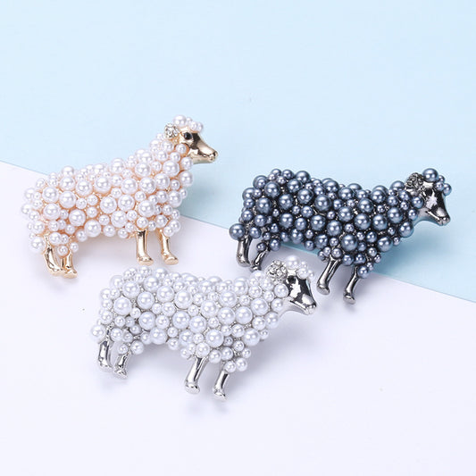 Wuli&baby 2-color Pearl Sheep Brooches For Women Unisex Lovely Animal Party Casual Brooch Pins Gifts