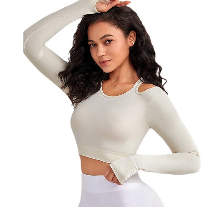 Midriff Outfit Slimming Nude Feel Yoga Clothes Long Sleeve Tight Workout Sports Fitness Top