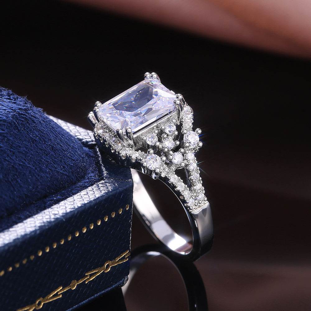 Luxury Silver Color AAA Princess Cut Square Crystal Zircon Stone Women Ring Brilliant Noble Wedding Engage Party Rings - Twinkle Trendz 