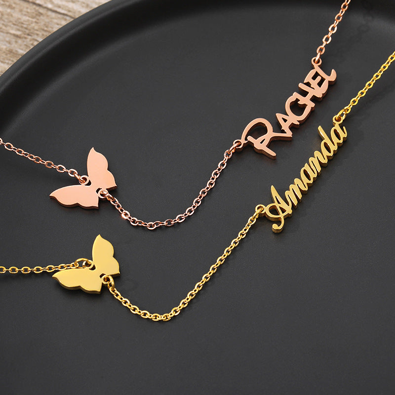 Women Personalized Butterfly Name Necklace Stainless Steel Jewelry