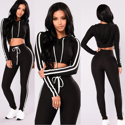 Women Ladies Tracksuit Crop Top Hoodies Sweatshirt Pants Sets Slim Wear Casual Suit