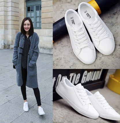 Spring and autumn with small white shoes female flat leather canvas shoes women's shoes casual shoes