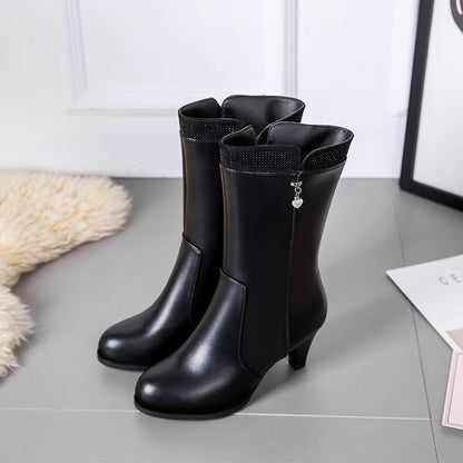 2021 autumn and winter new women boots high heel shoes Heart Pendant in the tube side zipper side zipper with knights boots