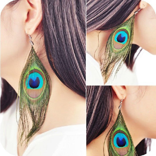 New Fashion Jewelry Earrings For Women Boho Charming Earring Simple Peacock Feather Vintage Luxury Long Dangle Earrings Cut