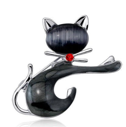 Fashion Tie Black Black Red Cat Brooch Metal E Corsage For Women Collar Hats Cat'S Eye Stone Brooches Pins Girls Gift