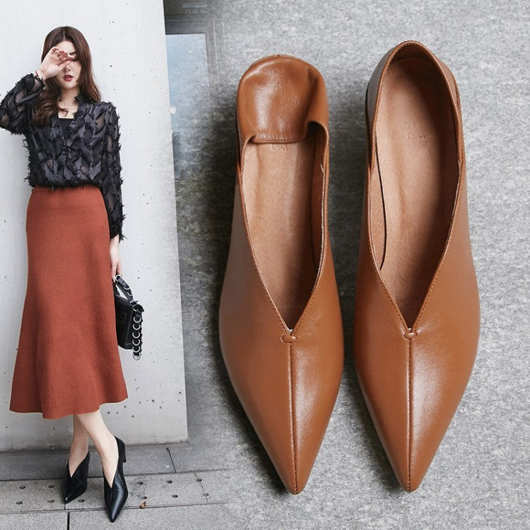 Mid-heel Pointed-toe Grandma Shoes And Thick Heel Single Women