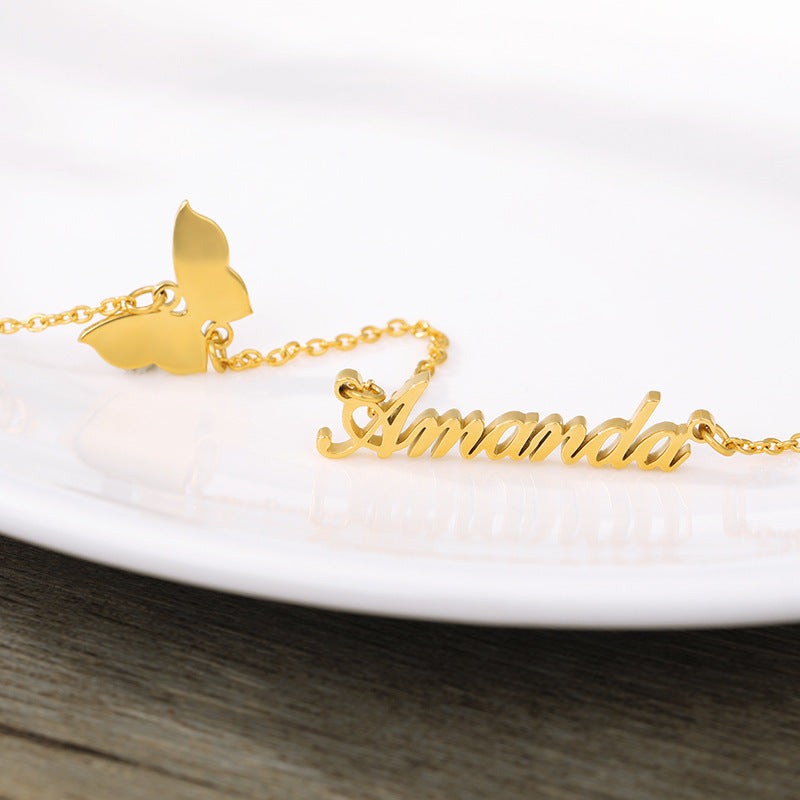 Women Personalized Butterfly Name Necklace Stainless Steel Jewelry