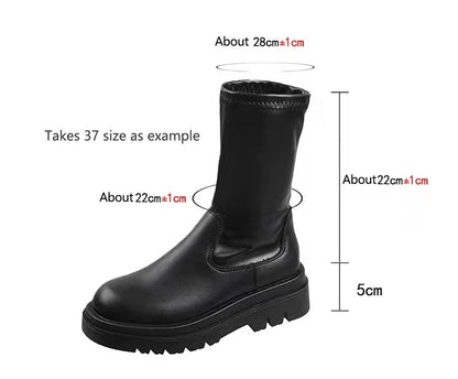 Thick Sole Knee High Boots For Women Chunky Heel Black Long Boots Leather Knight Boots Fashion Winter Shoes