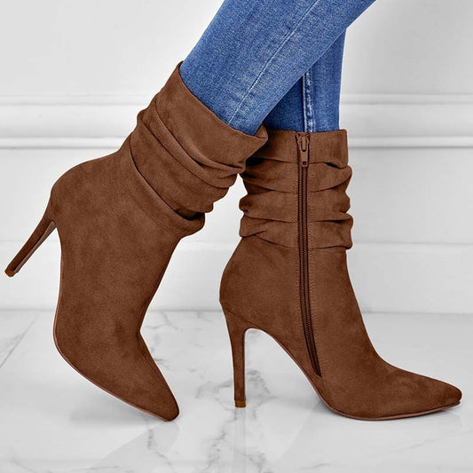 Pointed Toe Stiletto Heel Ankle Boots For Women Side Zipper Shoes