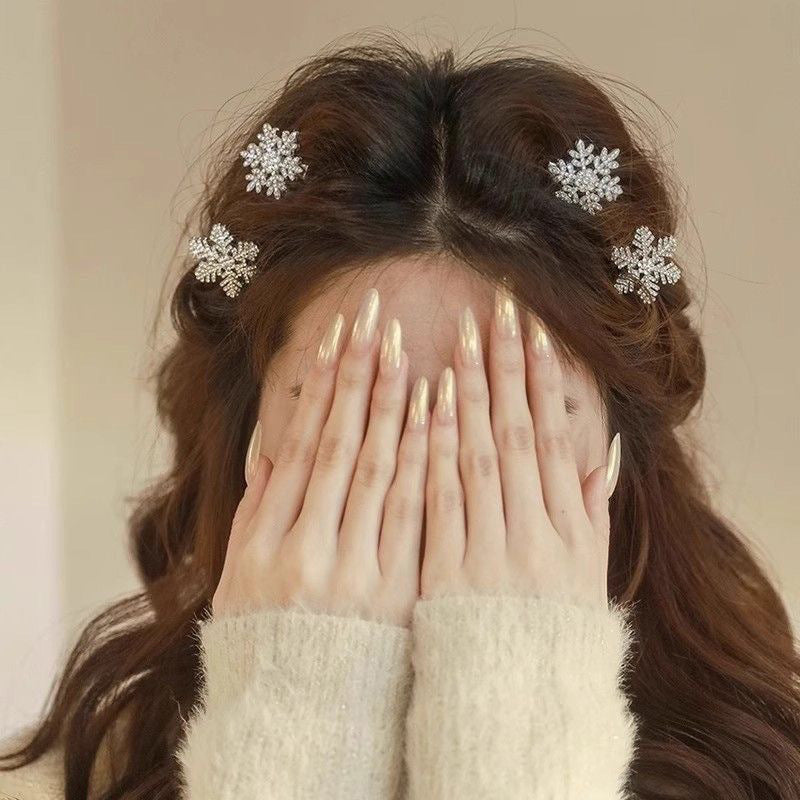 Cyrstal Snowflake Pearl Hair Clip Winter Girls Small Sweet Bobby Pins Women Fashion Retro Flower Hairside Headwear Accessories Hair Jewelry