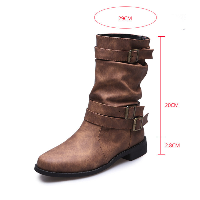 Low Heel  Vintage Adjustable Buckle Boots Women Combat Biker Western Goth Shoes